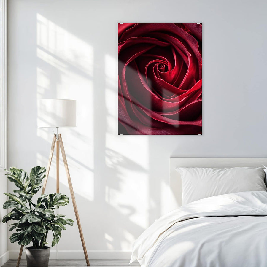 Maße Wandbild - Tiefrote Rosenblüte - Hochformat