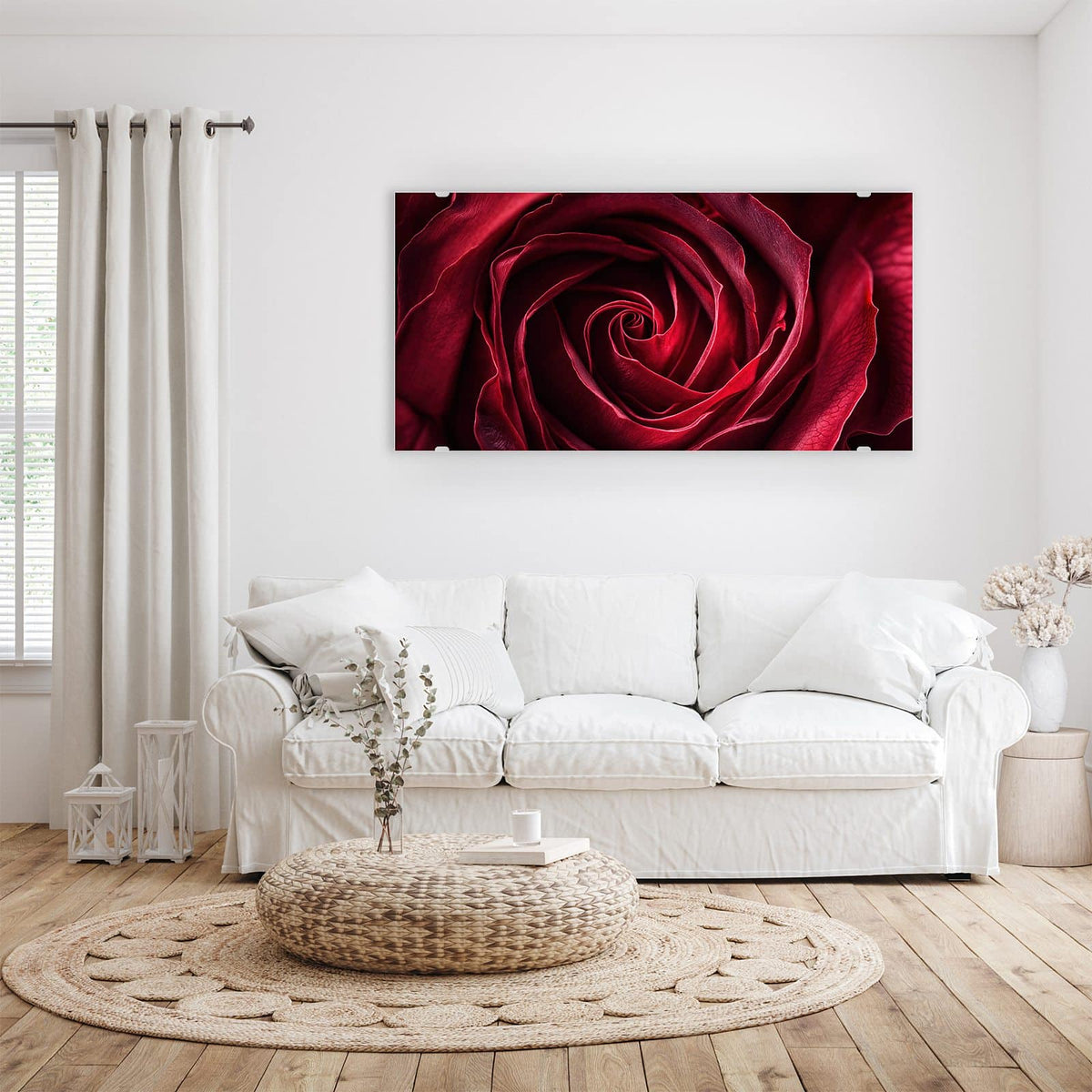 Aufhängung liegt bei – Motiv später wechselbar – Wandbild - Tiefrote Rosenblüte - Querformat