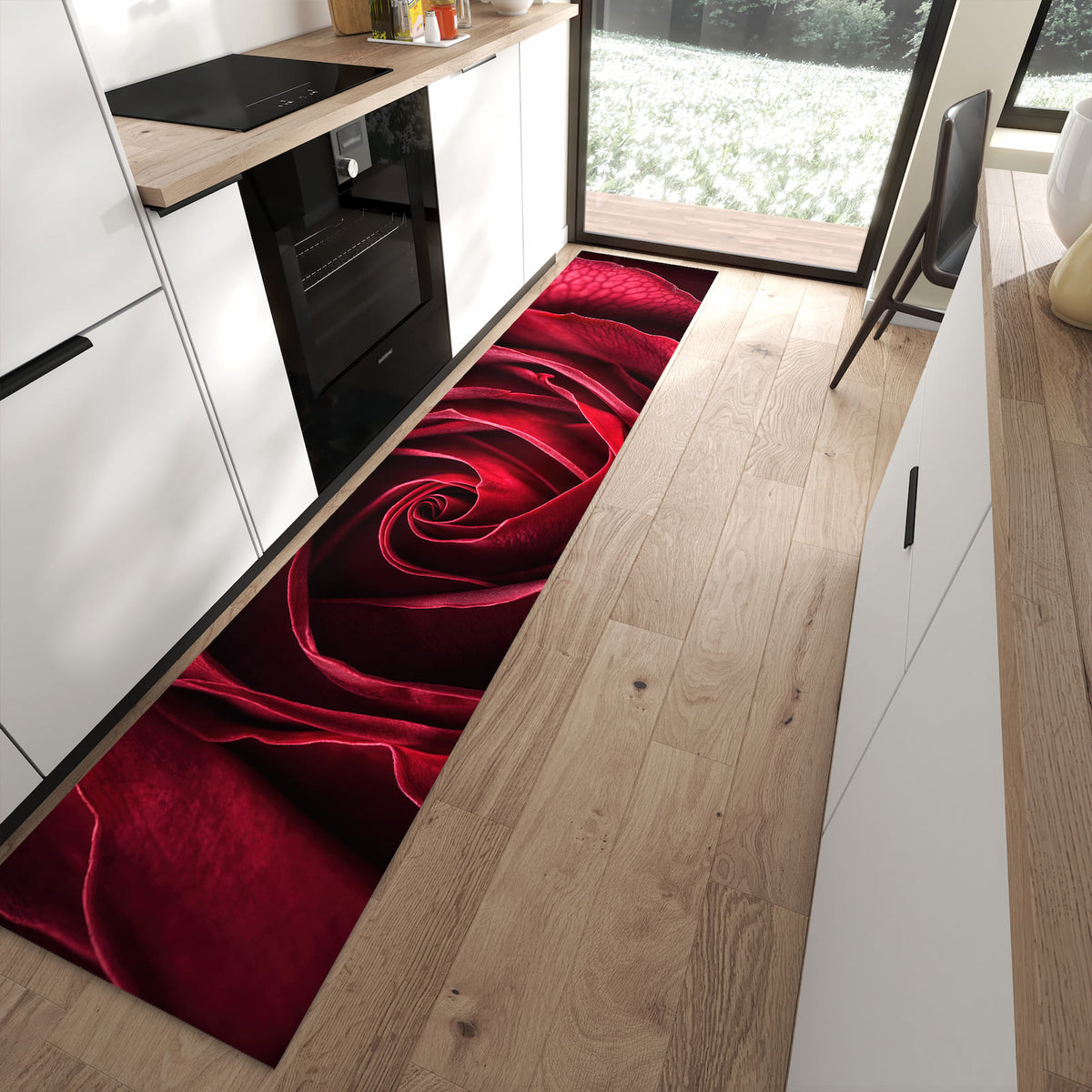 13 Größen – von 60 × 90 bis 80 × 300 cm – Küchenläufer - Tiefrote Rosenblüte