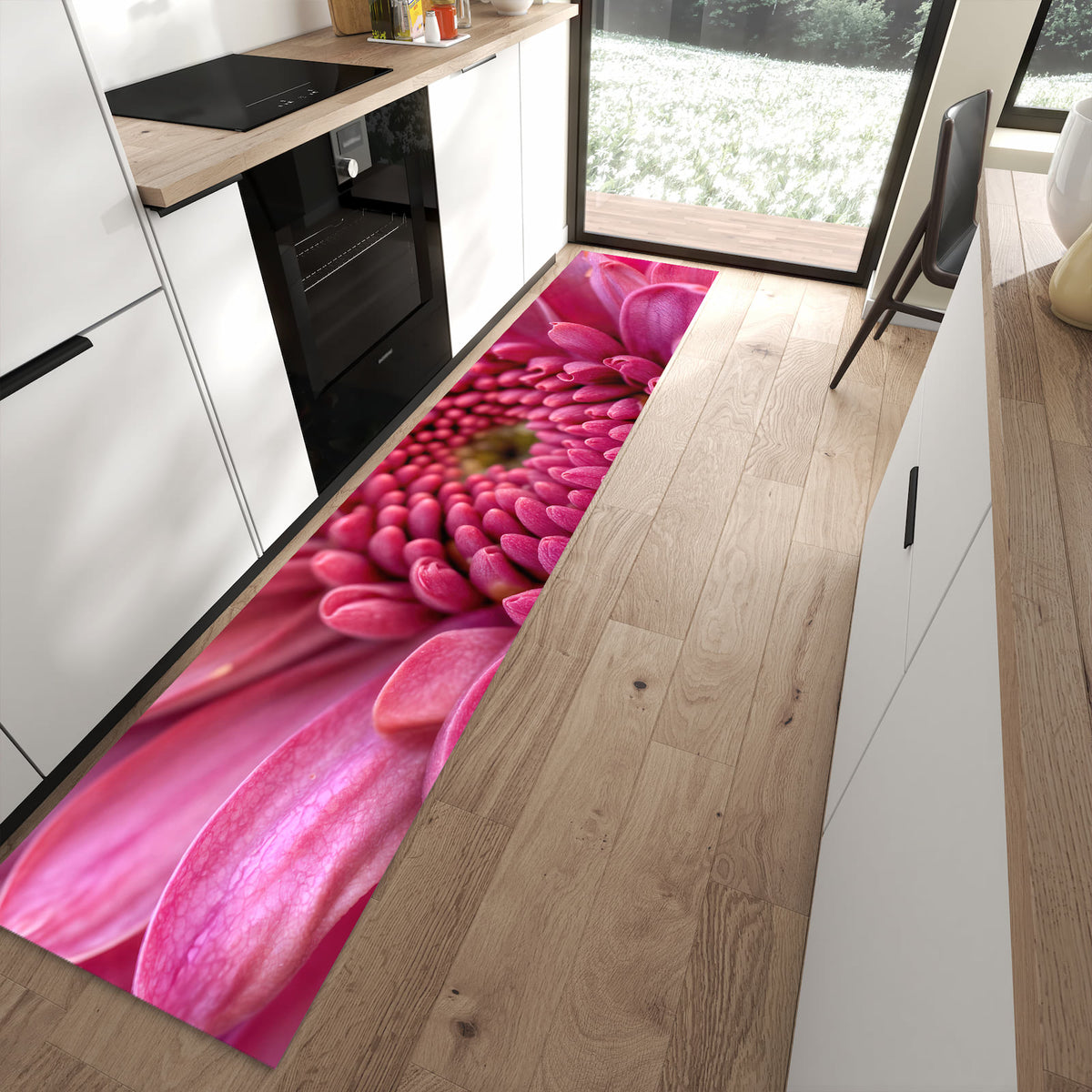 13 Größen – von 60 × 90 bis 80 × 300 cm – Küchenläufer - Pinke Blütenspirale