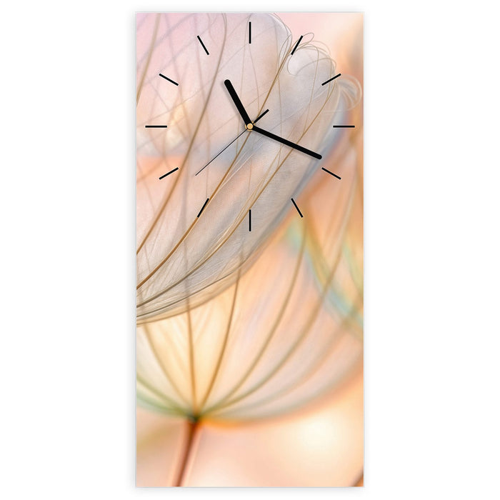 Wanduhr Pusteblumen Kunst aus Glas – Hochformat 30 × 60 cm mit Ziffernblatt Linie