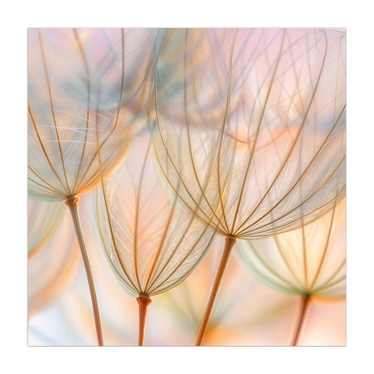 Küchenrückwand aus Glas Pusteblume in Pastell im quadratischen Format, Motiv bildfüllend von vorn