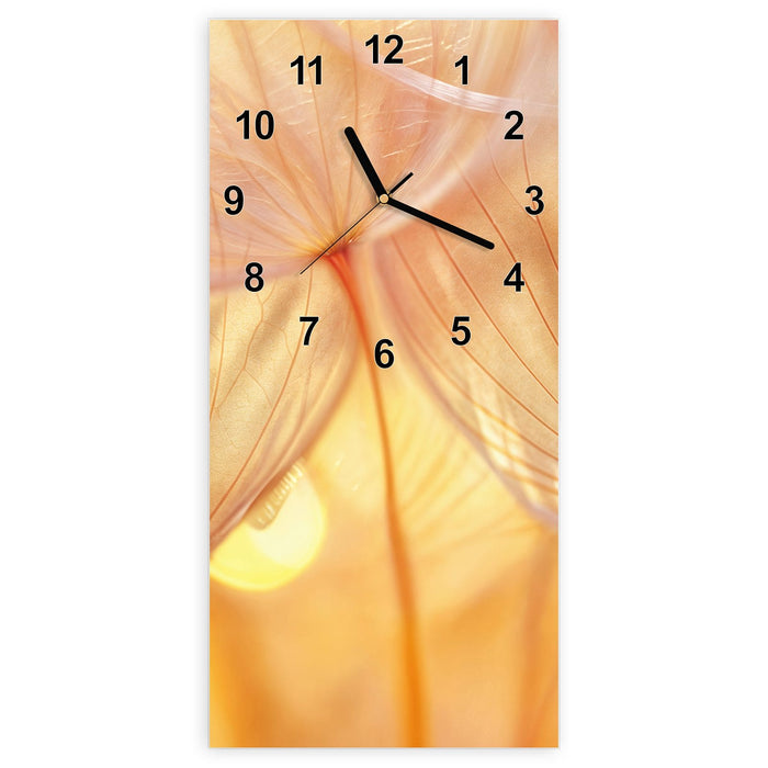 Wanduhr Dandelion Makroaufnahme aus Glas – Hochformat 30 × 60 cm mit Ziffernblatt Modern