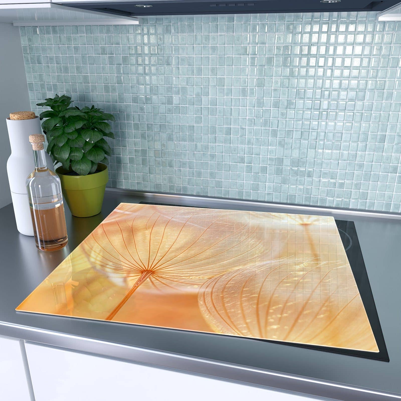 1-teilige Herdabdeckplatten mit Dandelion Makroaufnahme-Motiv auf dem Ceranfeld