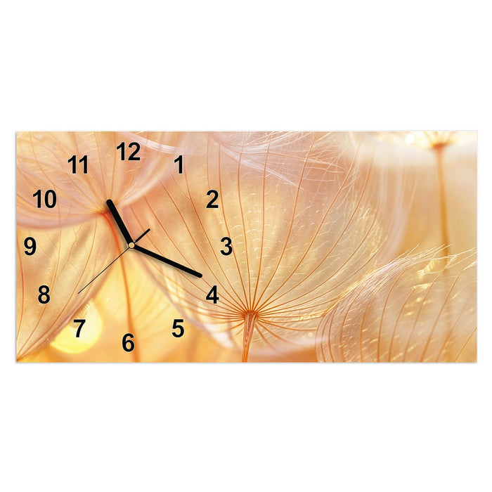 Wanduhr Dandelion Makroaufnahme aus Glas – Querformat 60 × 30 cm mit Ziffernblatt Modern