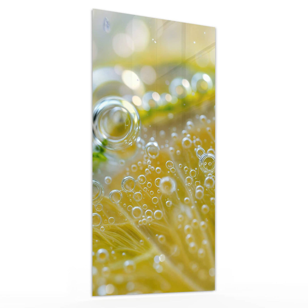 Glasbild Zitrone im Sprudel von der Seite, 4 mm Echtglas