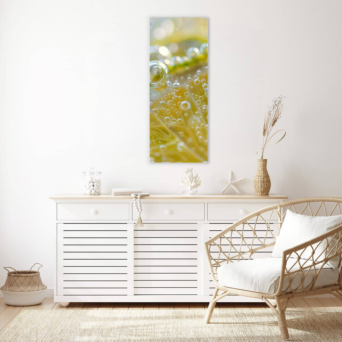 Wandbild - Zitrone im Sprudel - Hochformat – Zitronenscheibe mit Sprudelbläschen