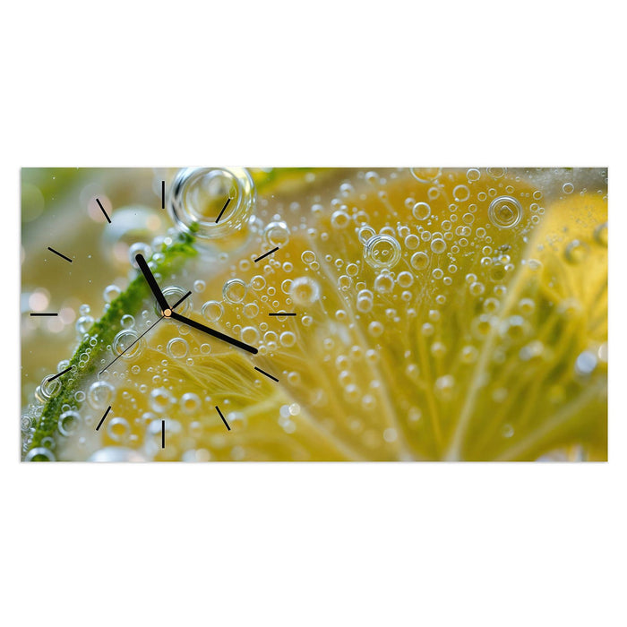 Wanduhr Sanfte Zitronenscheibe aus Glas – Querformat 60 × 30 cm mit Ziffernblatt Linie