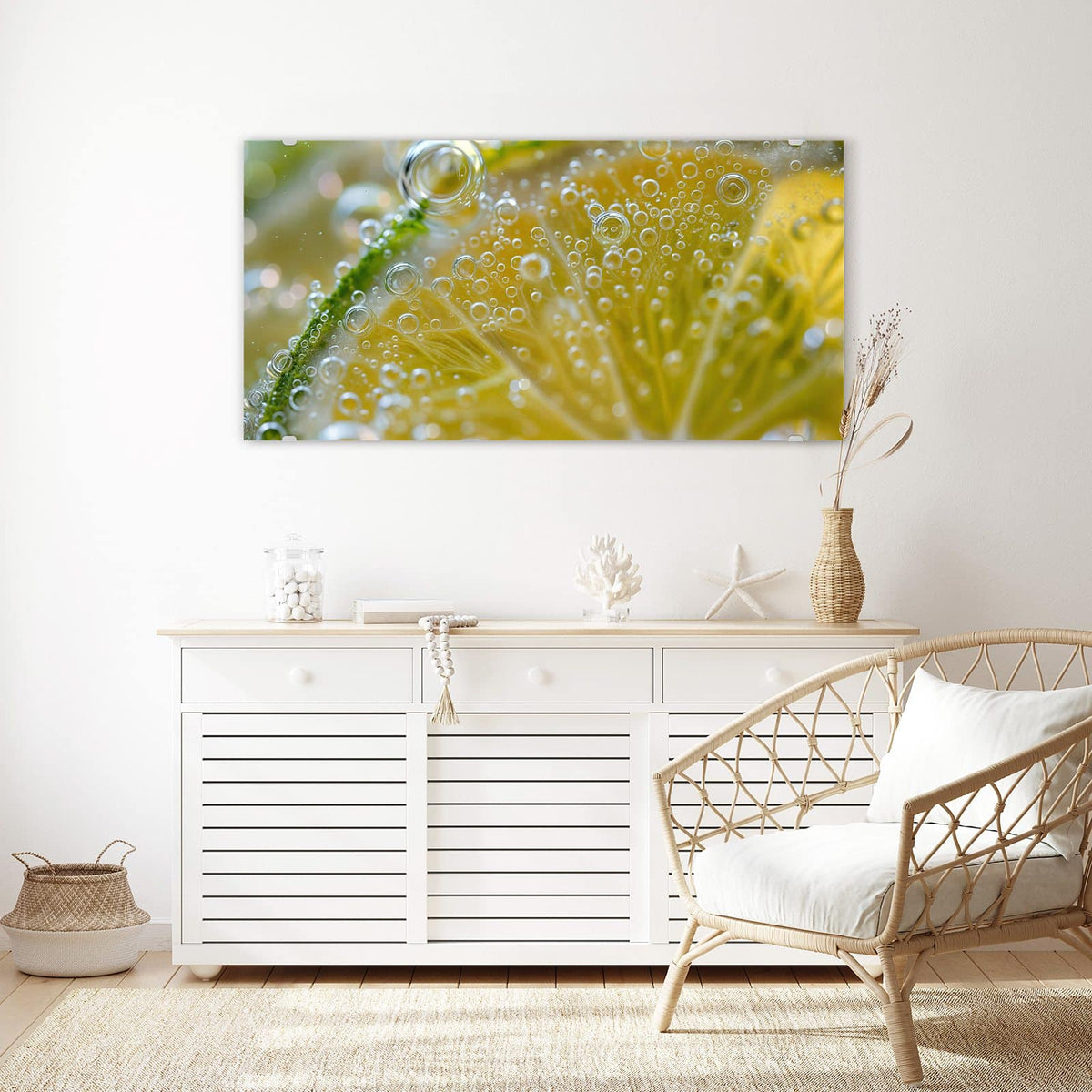 Echtglas, 4 mm – kein Acryl, keine Folie – Wandbild - Zitrone im Sprudel - Querformat