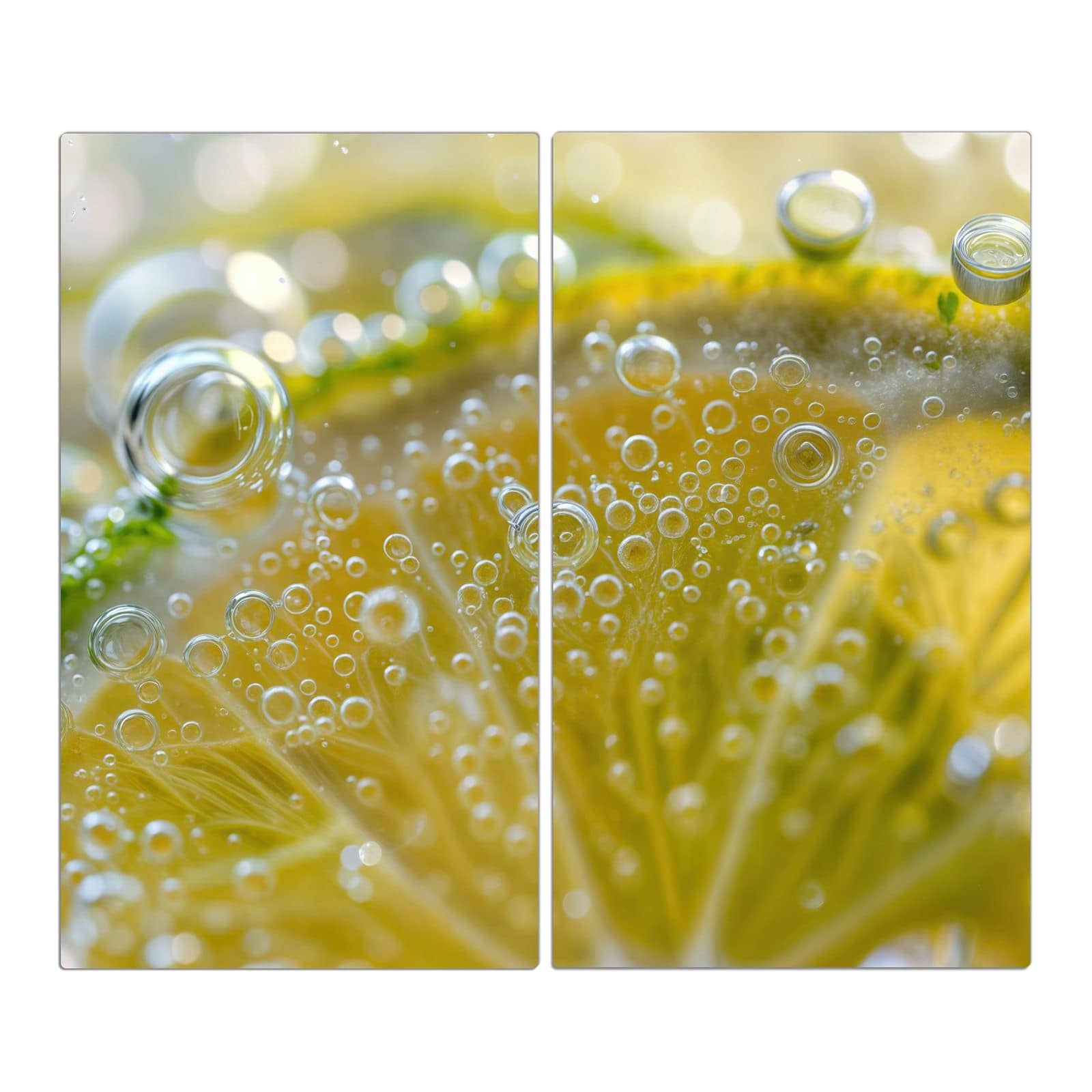 2-teilige Herdabdeckplatte mit Sanfte Zitronenscheibe-Motiv in der Frontansicht #grösse_2-Teilig (60x52cm)