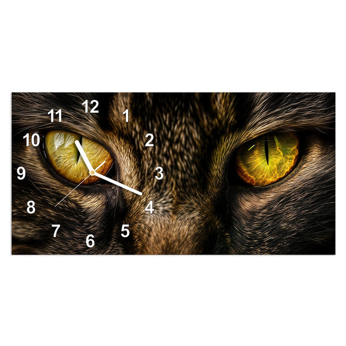 Wanduhr Katzenaugen Nahaufnahme aus Glas – Querformat 60 × 30 cm mit Ziffernblatt Modern