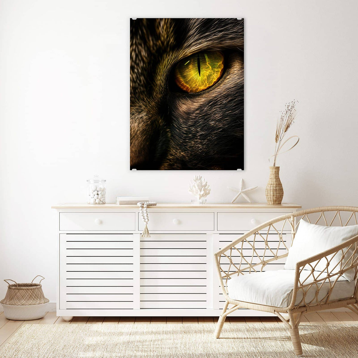 Aufhängung liegt bei – Motiv später wechselbar – Wandbild - Gelbgrünes Katzenauge - Hochformat