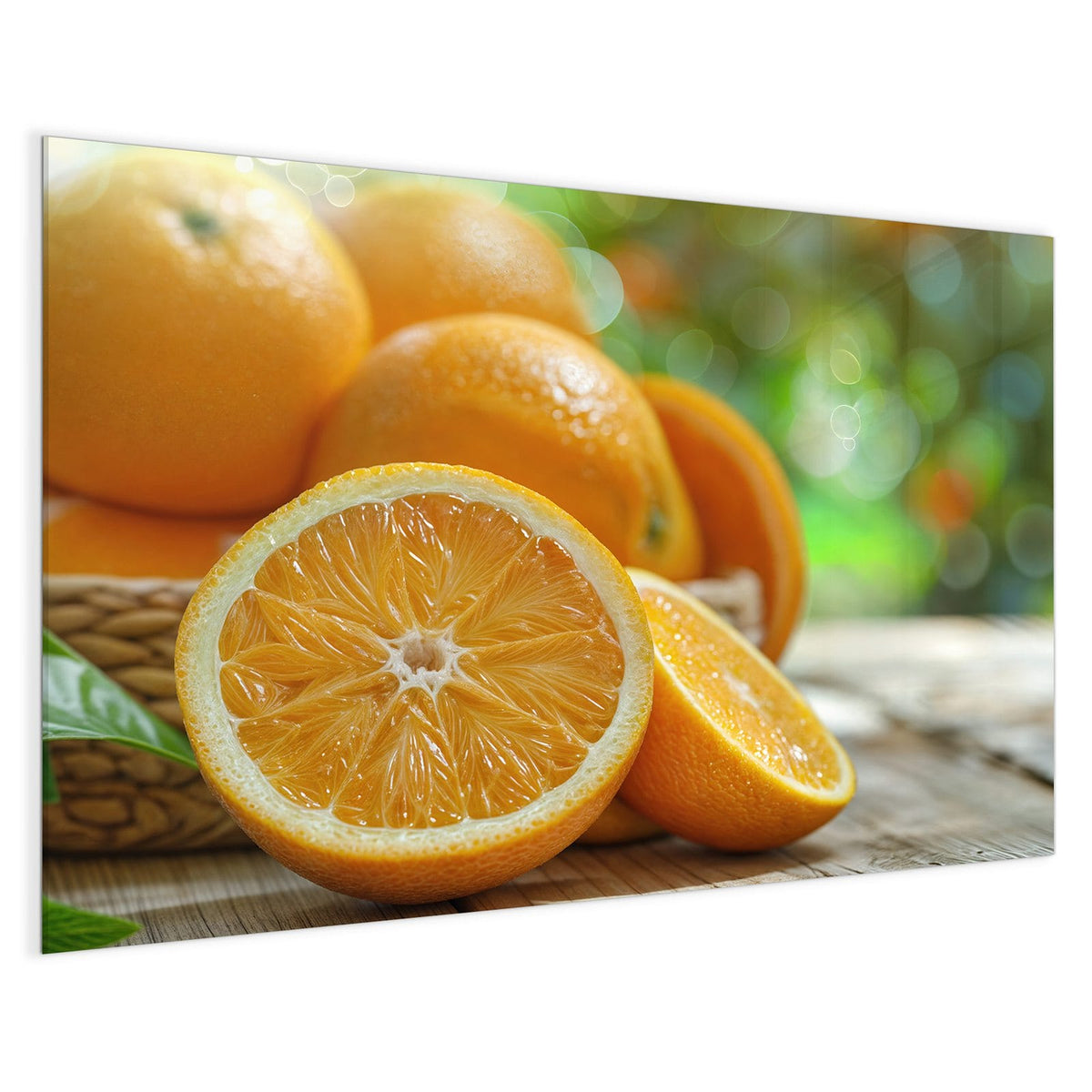 4 mm Glas statt lackiertem Blech – Magnettafel - Orangen auf Holz