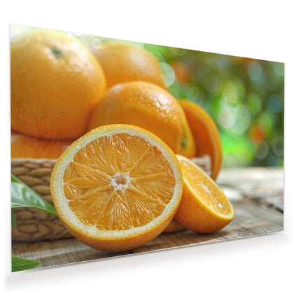 Wandbild mit dem Motiv Orangen auf Holz