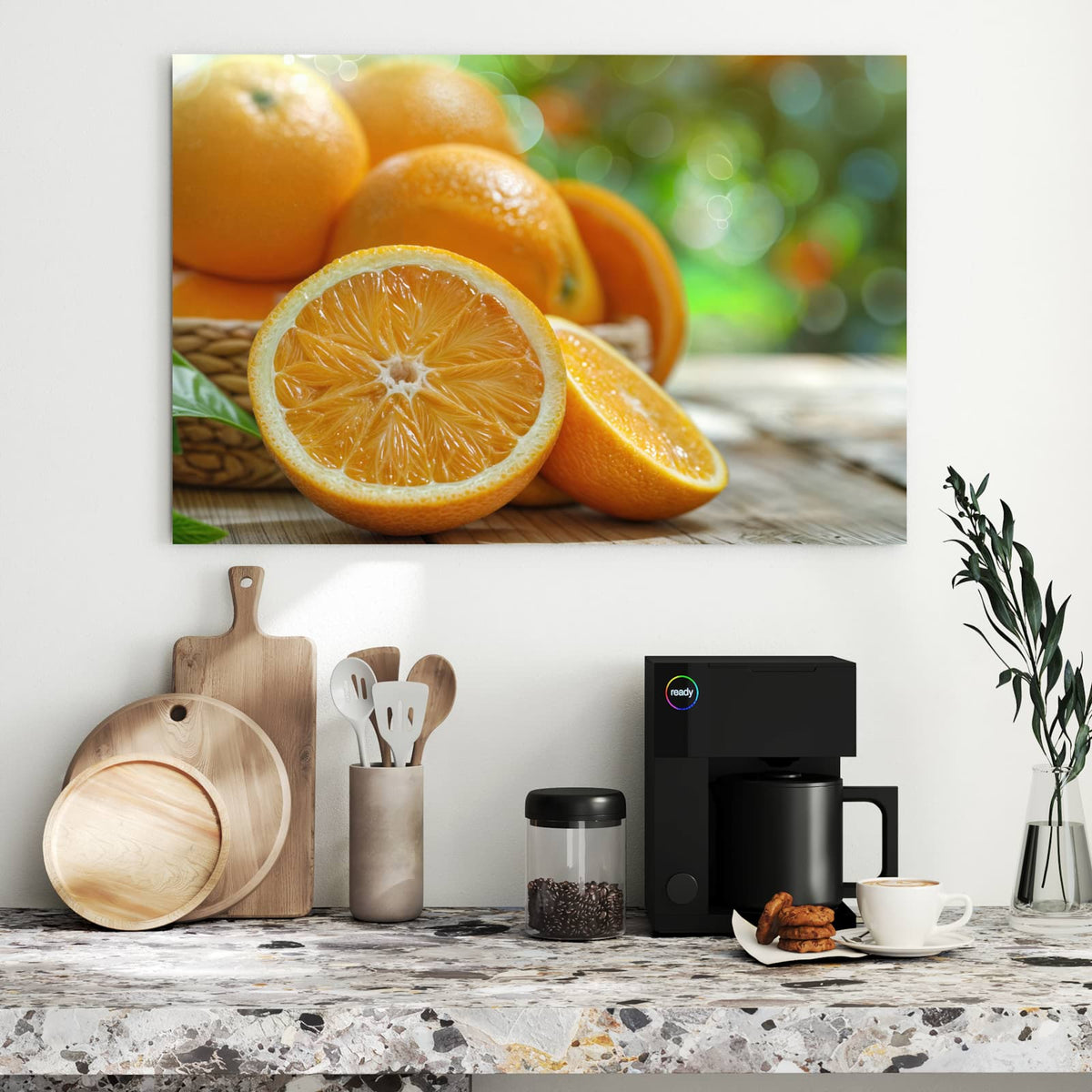 Metall Magnettafel - Orangen auf Holz – Aufgeschnittene Orange auf Holz