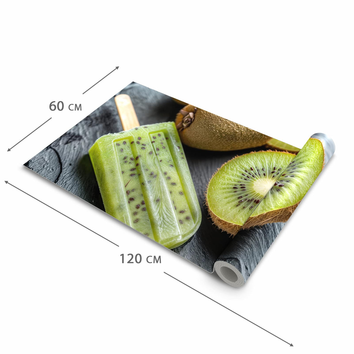 Langlebiger waschbarer Teppich mit Motiv Kiwi Eis am Stiel in der Grösse 60x90 cm