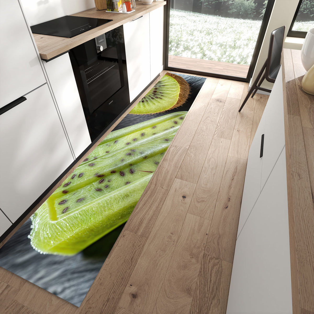 Küchenteppich mit Motiv Kiwi Eis am Stiel für Ordnung in moderner Küche
