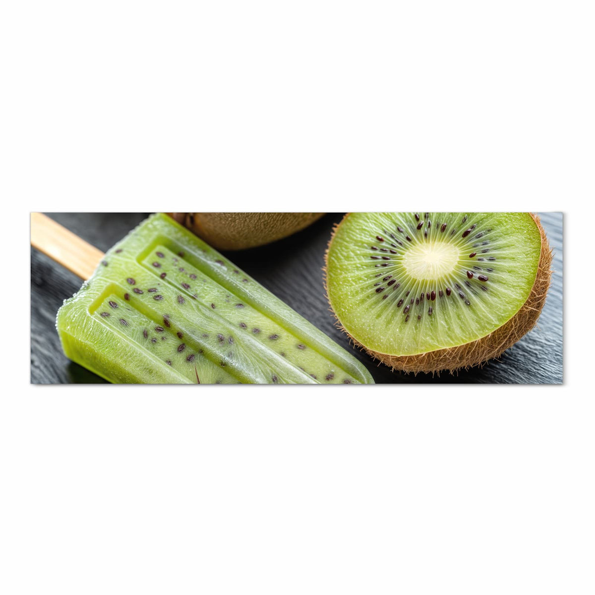 Bodenschonender rutschfester Küchenteppich mit Motiv Kiwi Eis am Stiel in Frontansicht