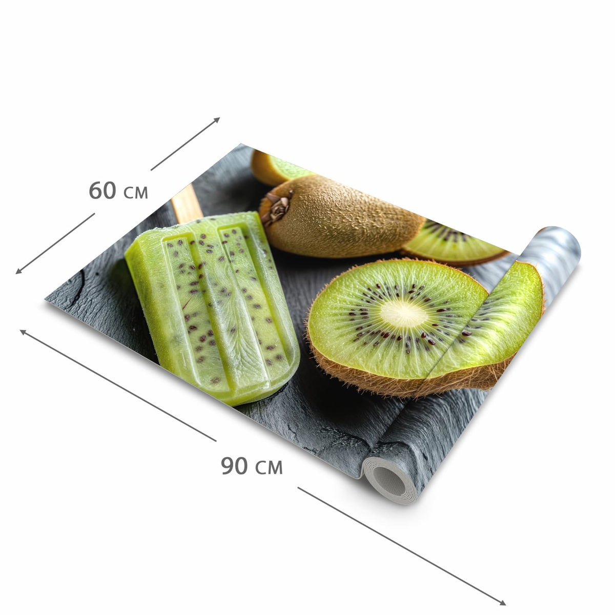 Farbbeständiger Küchenteppich mit Motiv Kiwi Eis am Stiel in der Grösse 80x200 cm