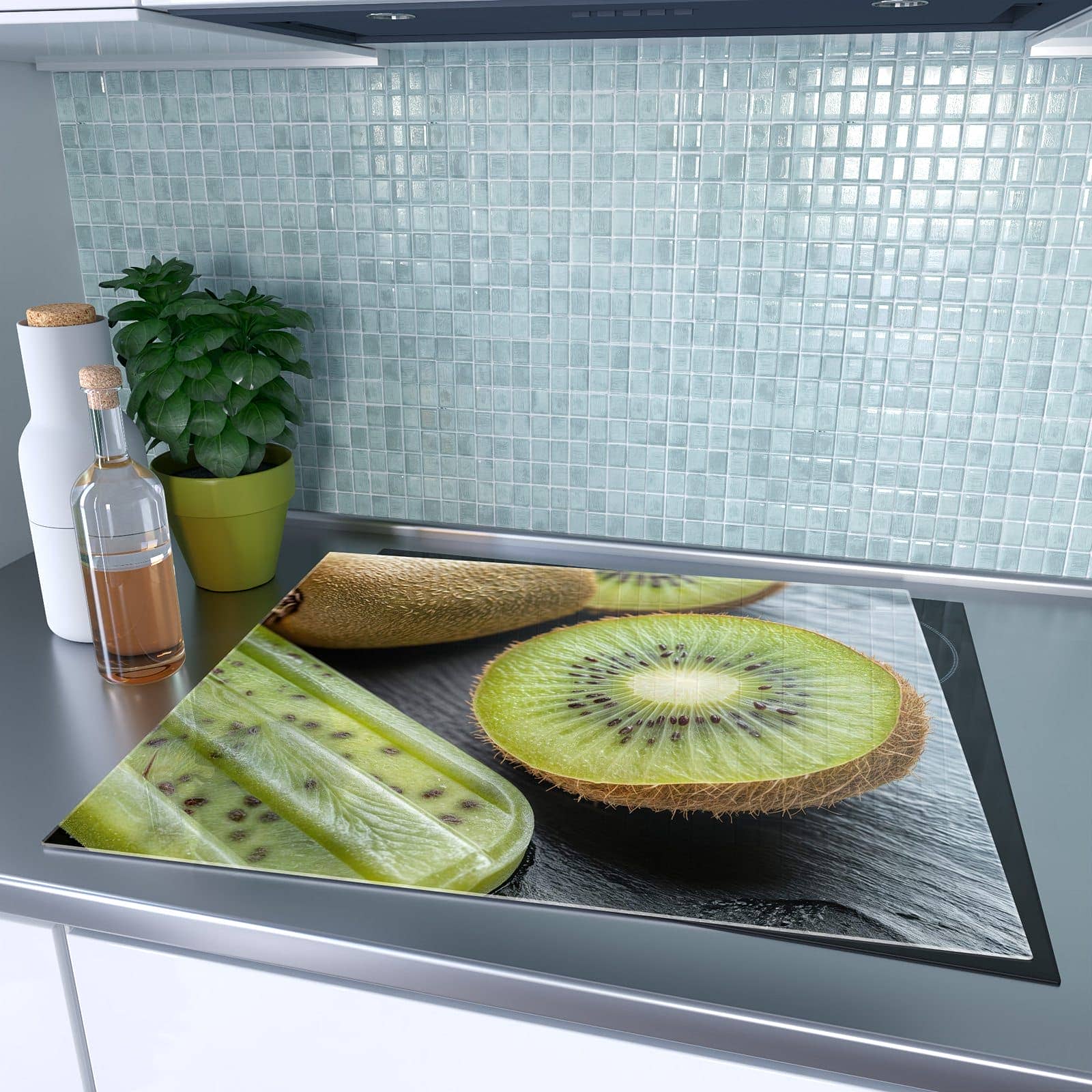 1-teilige Abdeckung für Herdplatte mit Kiwi Eis am Stiel-Motiv auf dem Ceranfeld