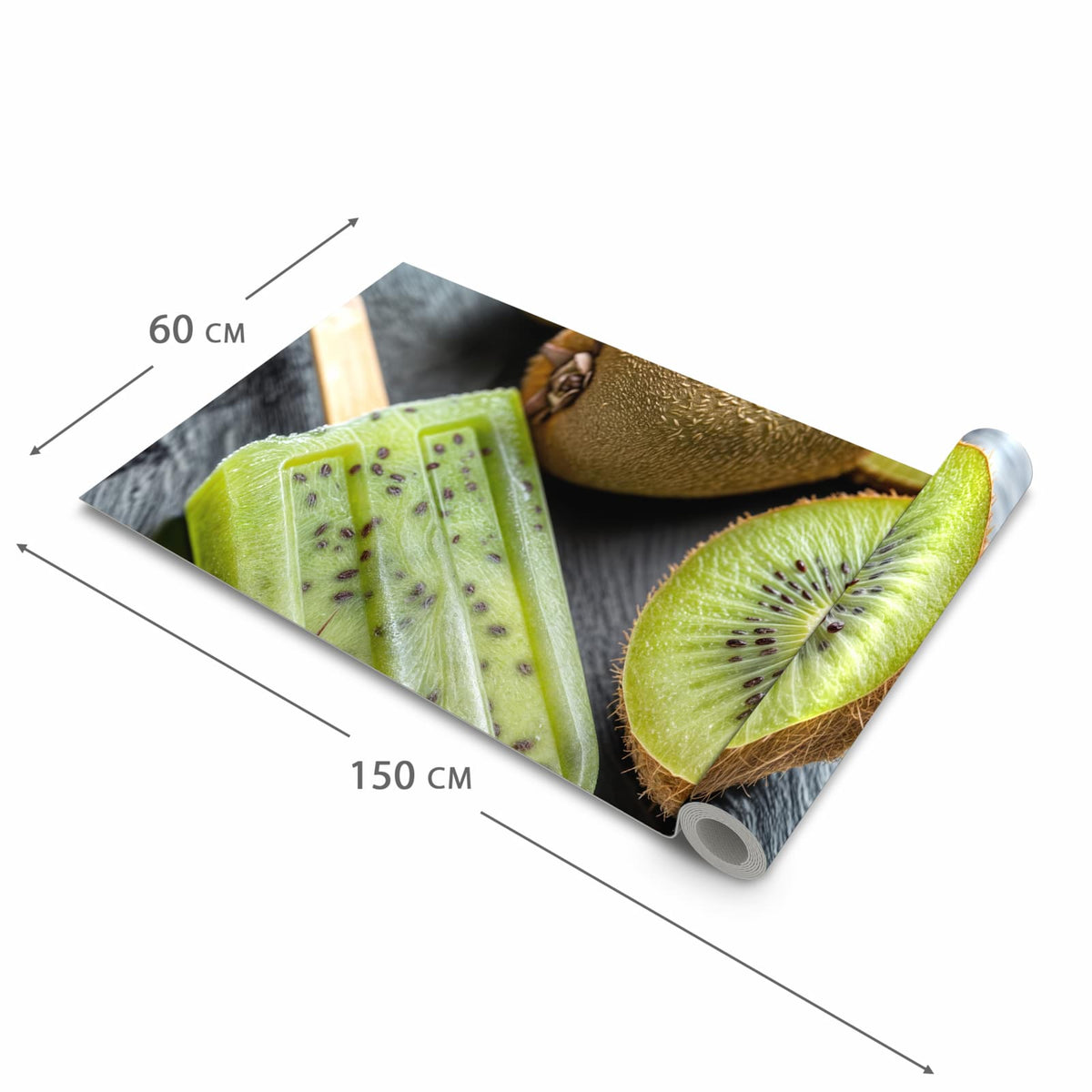 Rutschfester Küchenteppich mit Motiv Kiwi Eis am Stiel in der Grösse 60x90 cm