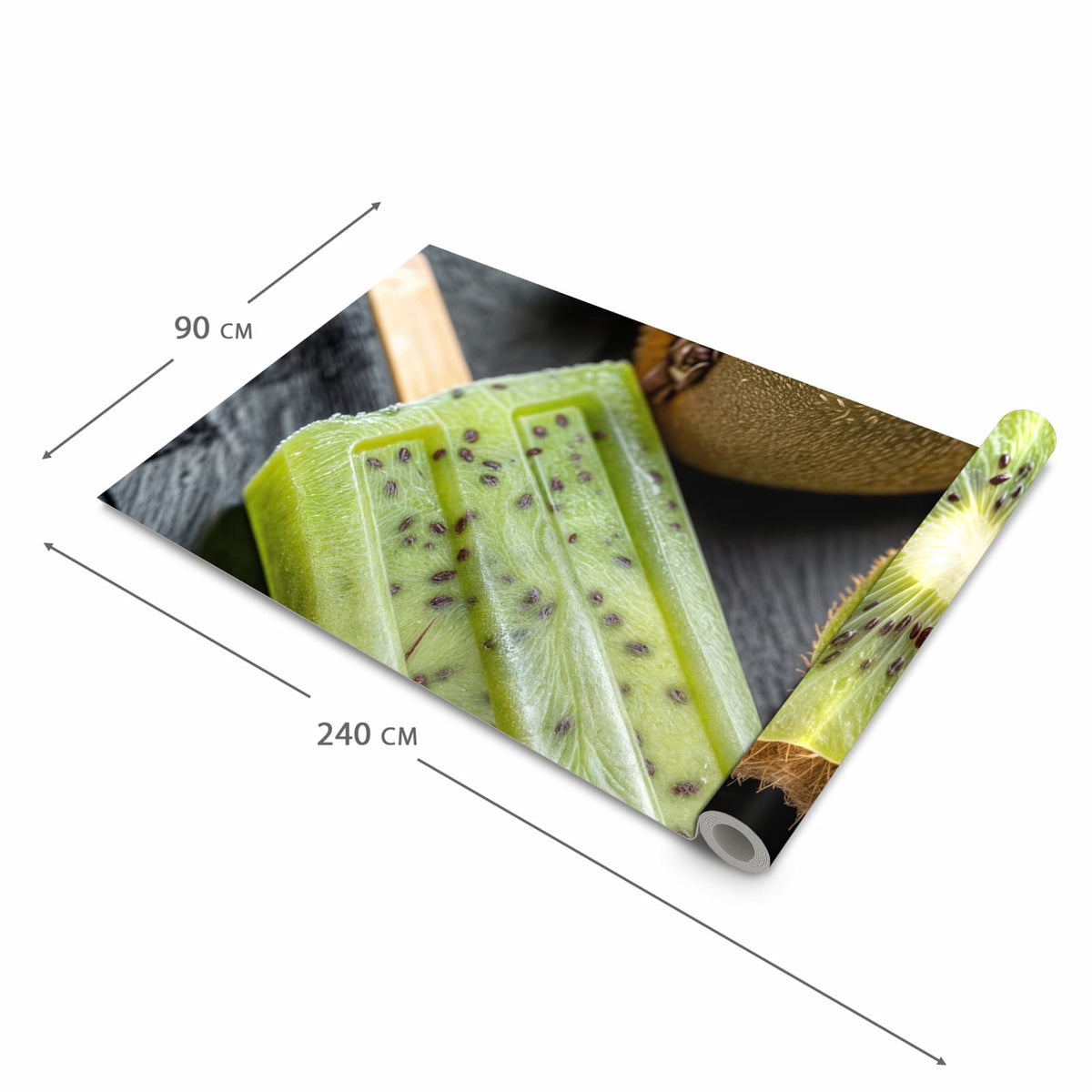 UV-beständiger rutschfester Küchenteppich mit Motiv Kiwi Eis am Stiel in der Grösse 80x200 cm