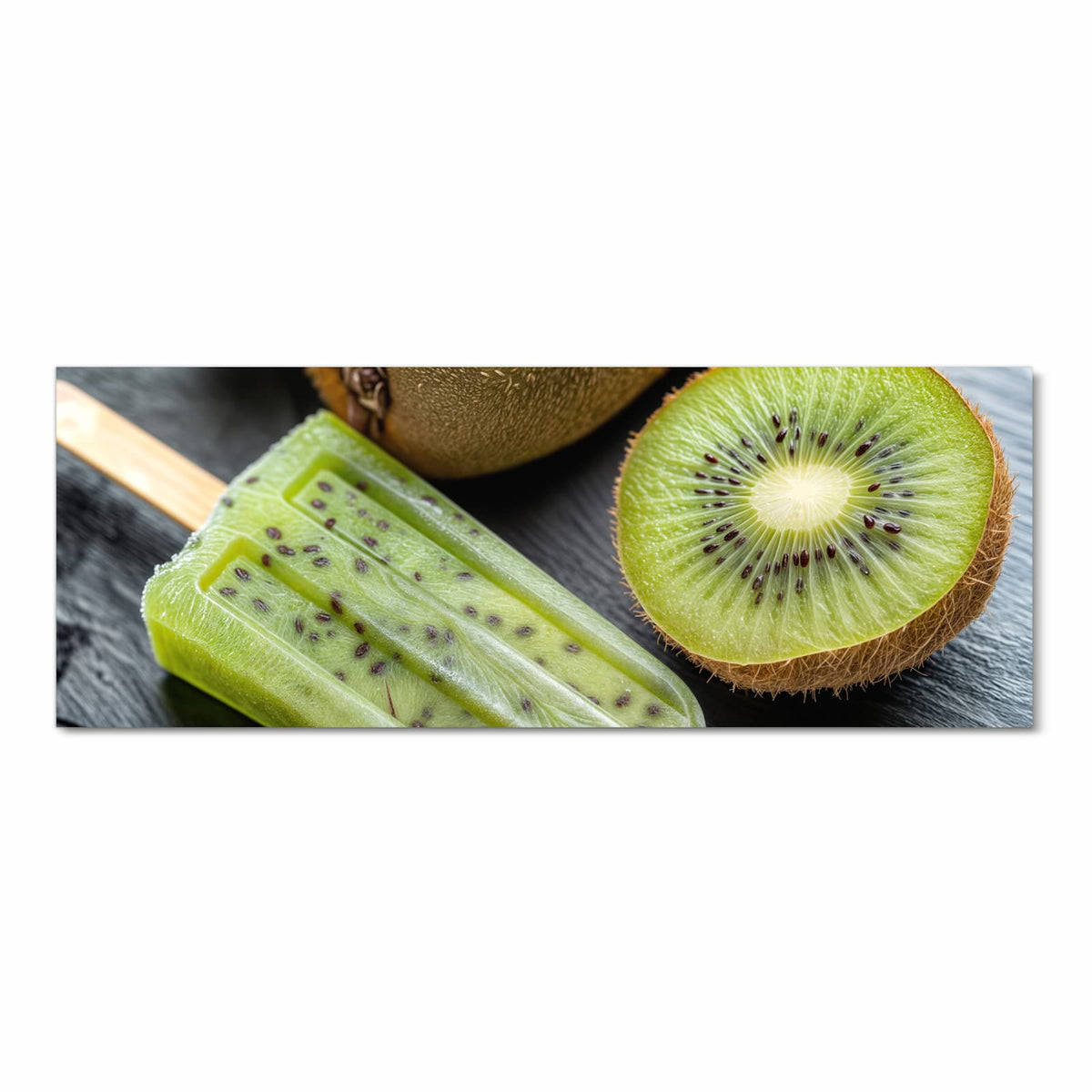 Farbbeständiger Teppich für Esstisch mit Motiv Kiwi Eis am Stiel in Frontansicht