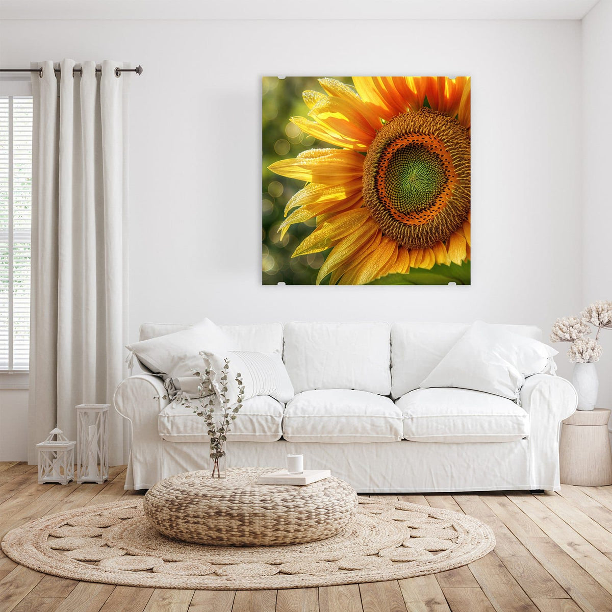 Sonnenblume in Nahaufnahme, Blütenblätter voller Tautropfen