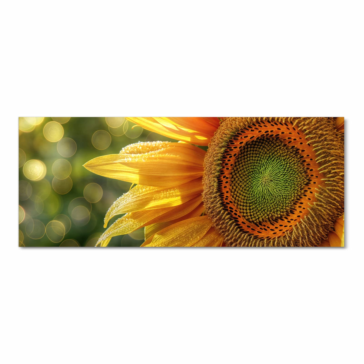 Sonnenblume in Nahaufnahme, Blütenblätter voller Tautropfen