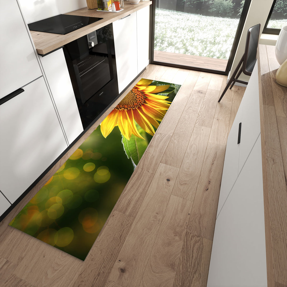 Bleibt liegen, auch auf Fliesen – Küchenläufer - Sonnenblume im Goldlicht
