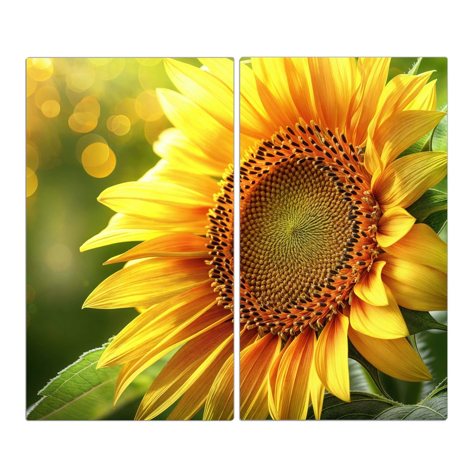 2-teilige Herdabdeckplatte mit Sonnenblume Blüte-Motiv in der Frontansicht