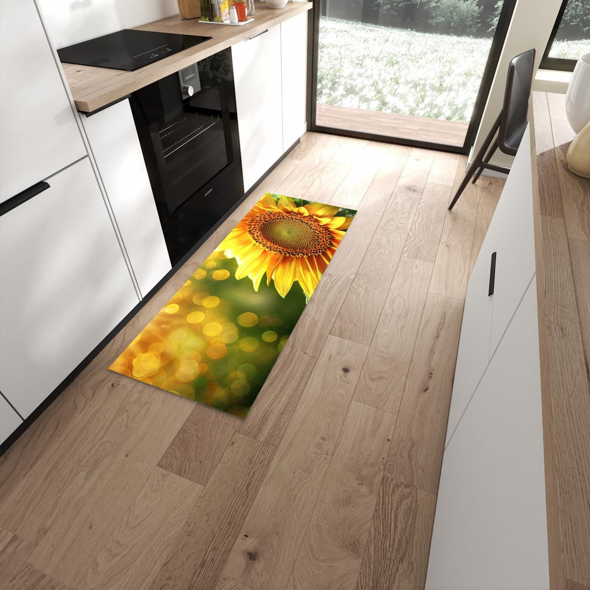 Abwischen statt waschen – Küchenläufer - Sonnenblume im Goldlicht