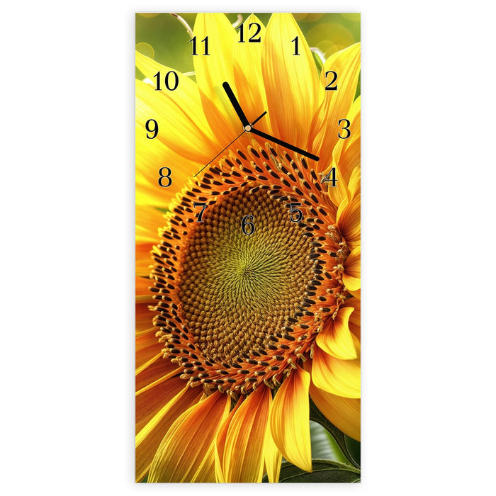 Wanduhr Sonnenblume Blüte aus Glas – Hochformat 30 × 60 cm mit Ziffernblatt Klassisch