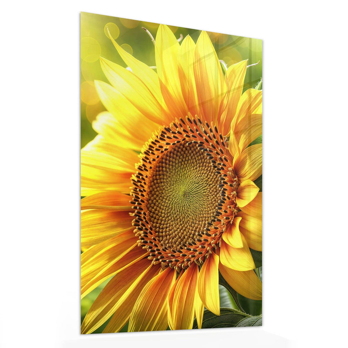11 Größen – von 30 × 60 bis 60 × 150 cm – Wandbild - Sonnenblume im Goldlicht - Hochformat