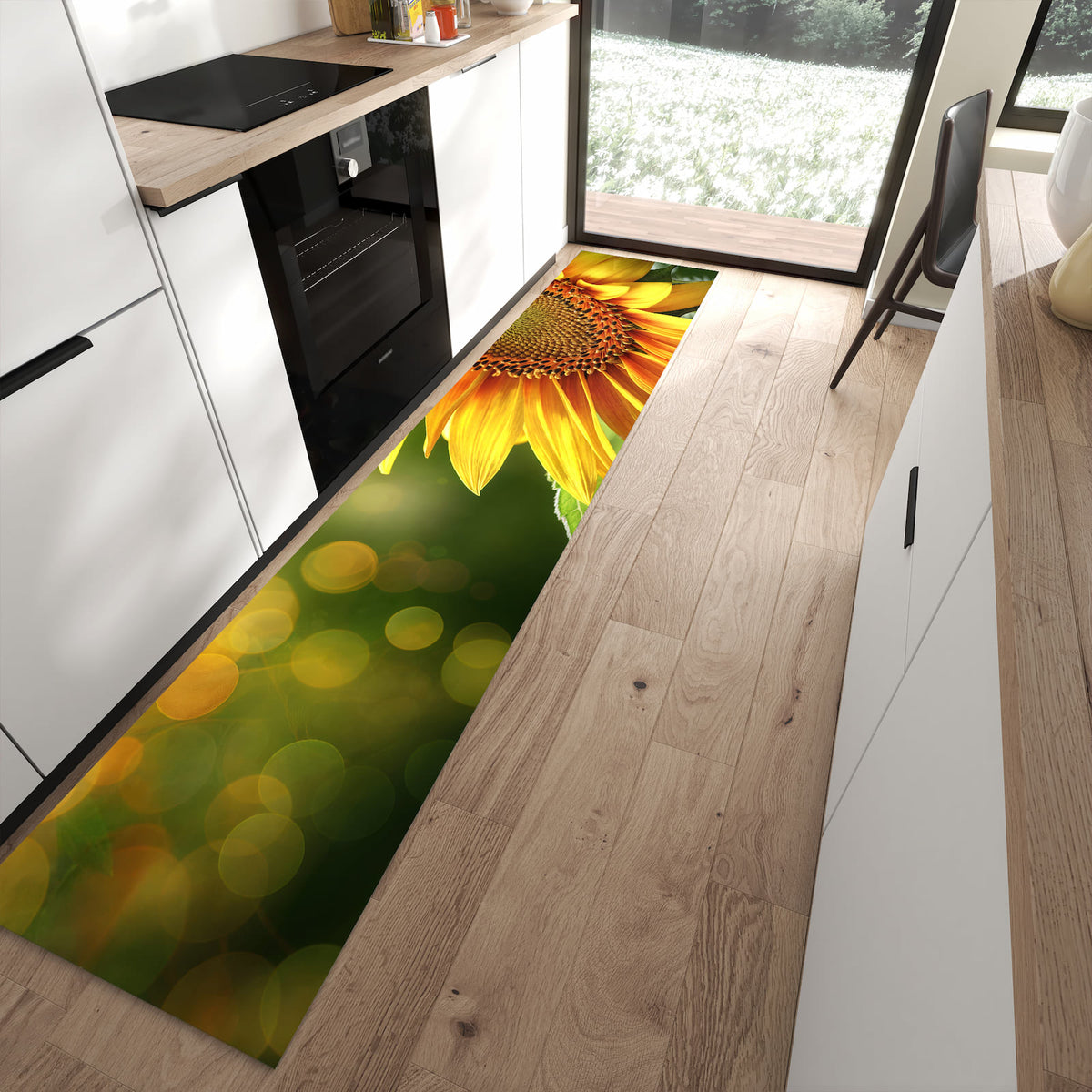 13 Größen – von 60 × 90 bis 80 × 300 cm – Küchenläufer - Sonnenblume im Goldlicht