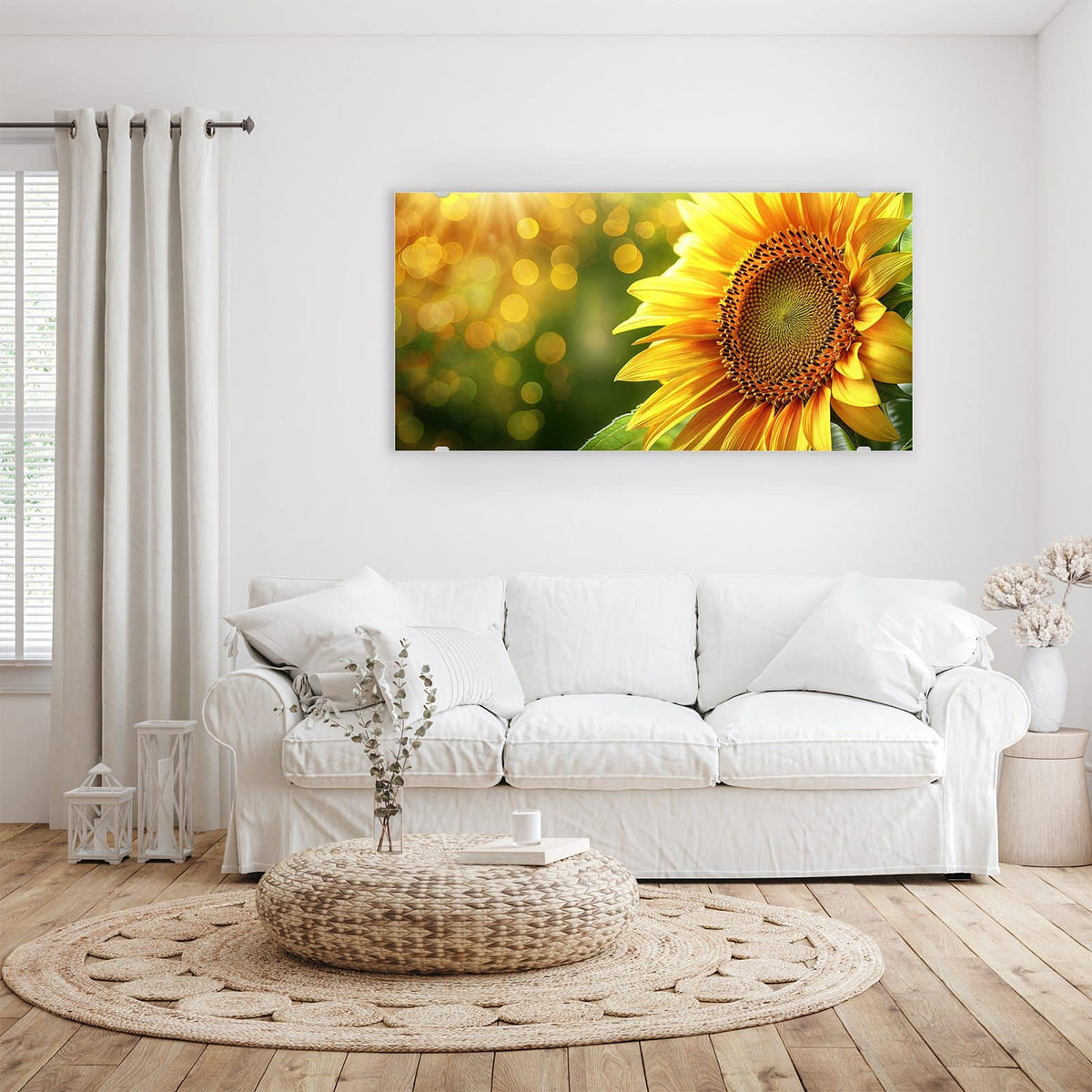 Aufhängung liegt bei – Motiv später wechselbar – Wandbild - Sonnenblume im Goldlicht - Querformat