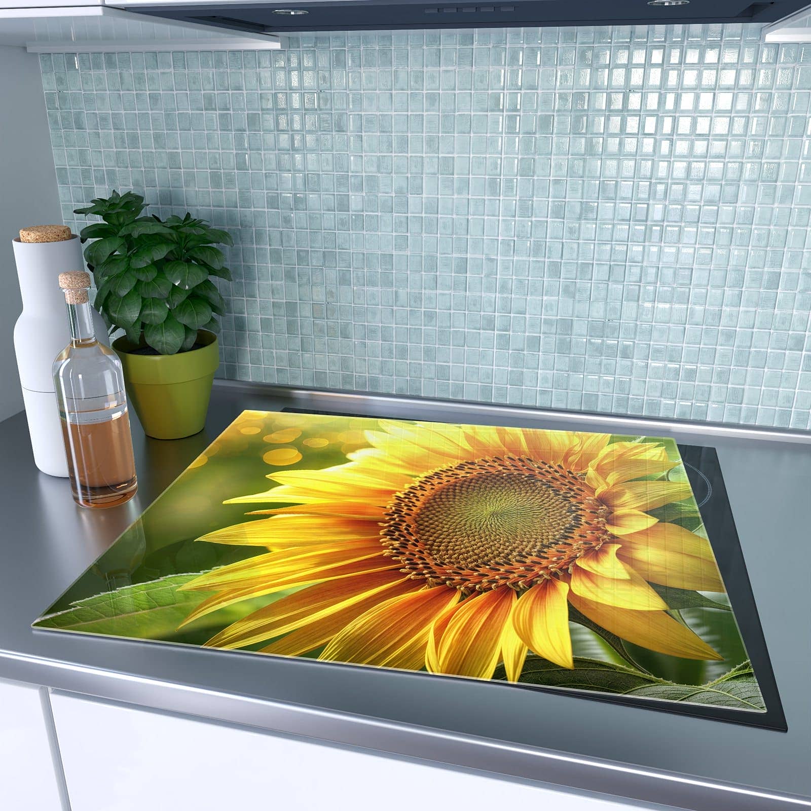 1-teilige Herdabdeckplatten für den Herd mit Sonnenblume Blüte-Motiv auf dem Ceranfeld