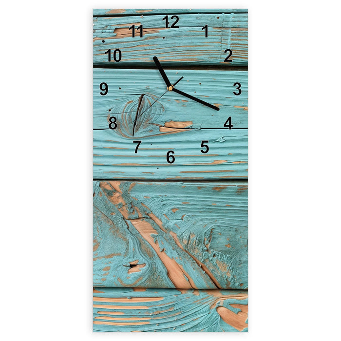 Wanduhr Holzbretter Vintage aus Glas – Hochformat 30 × 60 cm mit Ziffernblatt Modern