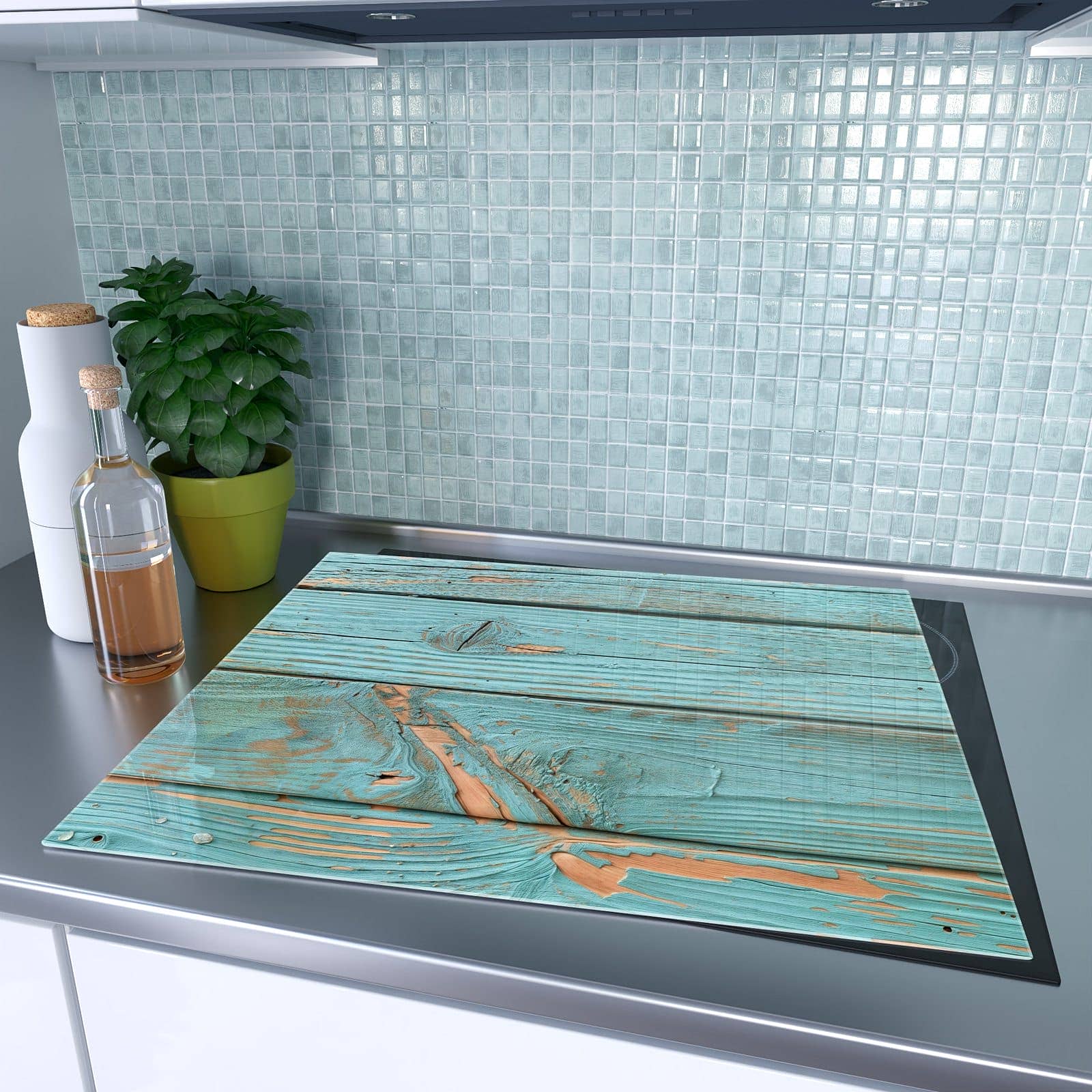 1-teilige Ceranfeld Abdeckung mit Holzbretter Vintage-Motiv auf dem Ceranfeld