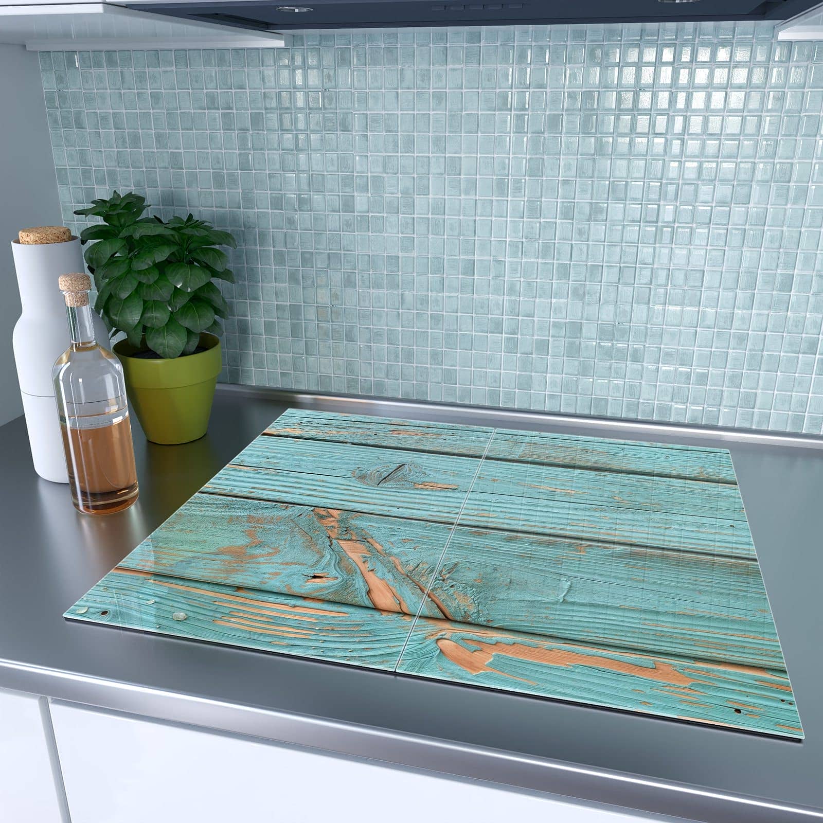 2-teilige Herdabdeckplatten aus Glas mit Holzbretter Vintage-Motiv auf dem Ceranfeld