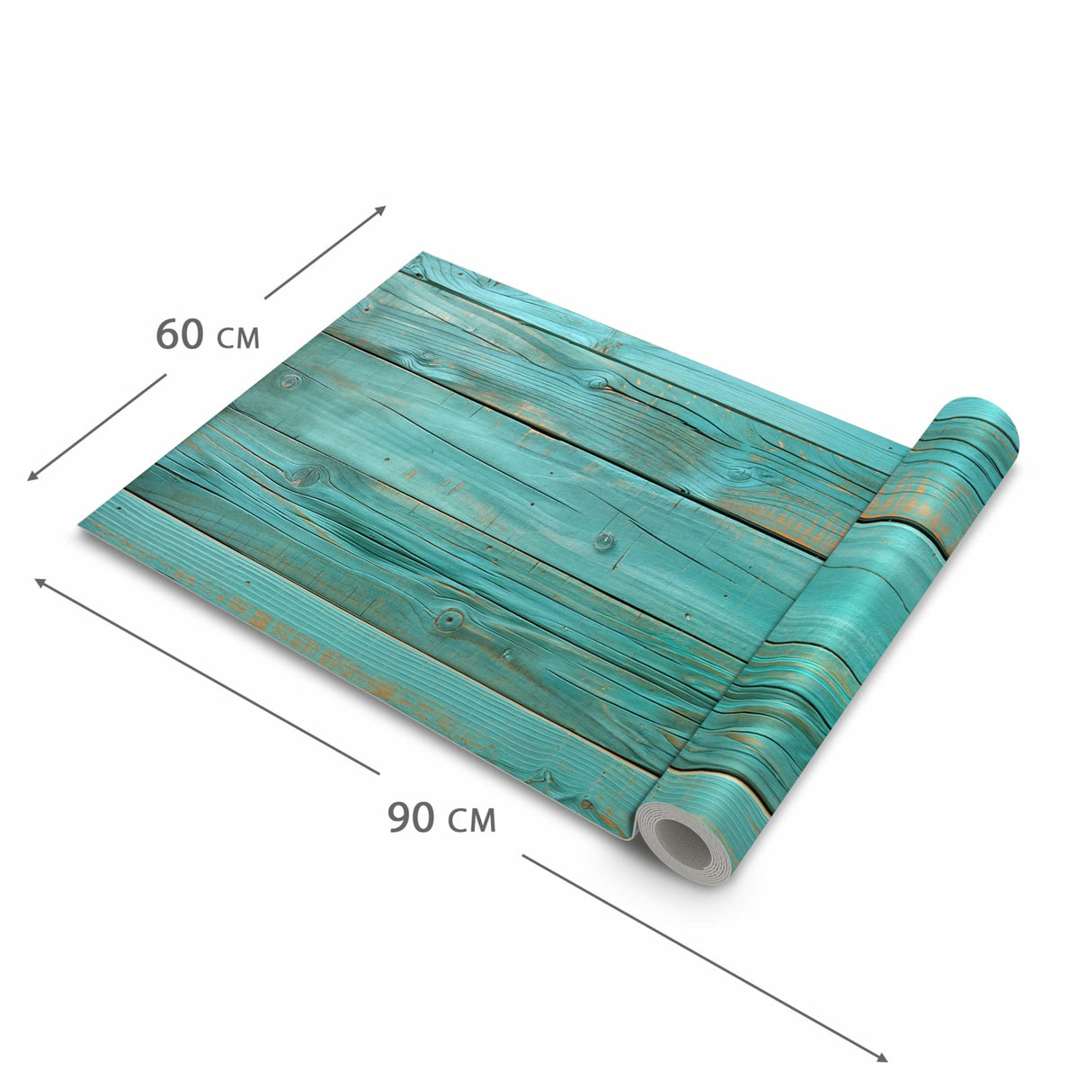 Geräuschdämpfender Küchenteppich mit Motiv Holzplanken Türkis in der Grösse 60x300 cm