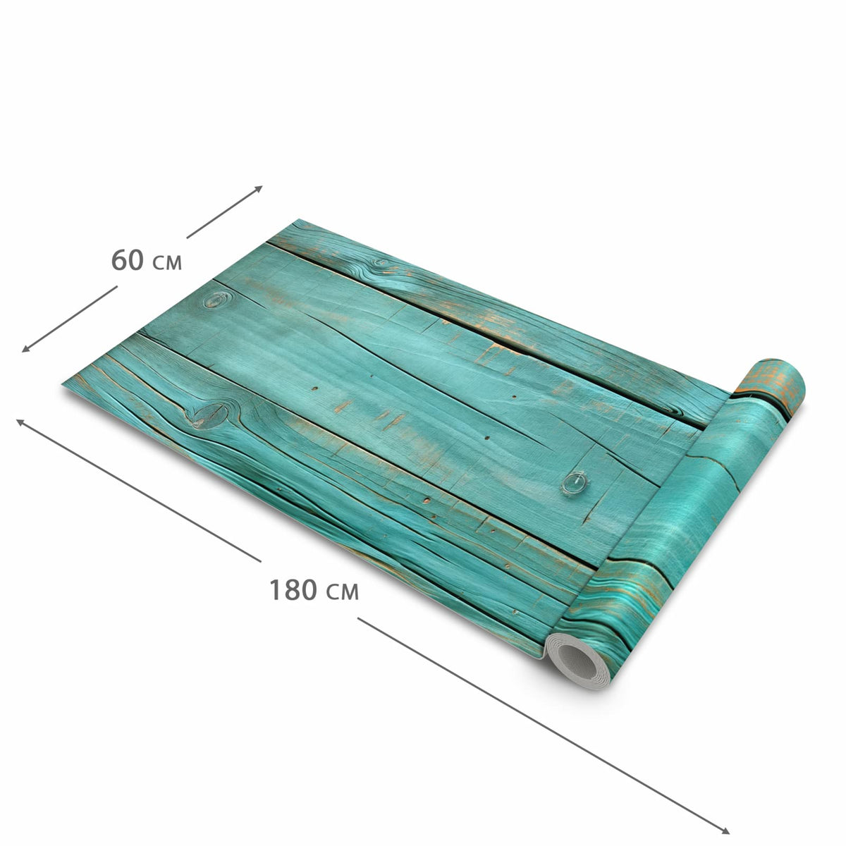 Farbbeständiger Küchenteppich mit Motiv Holzplanken Türkis in der Grösse 60x300 cm