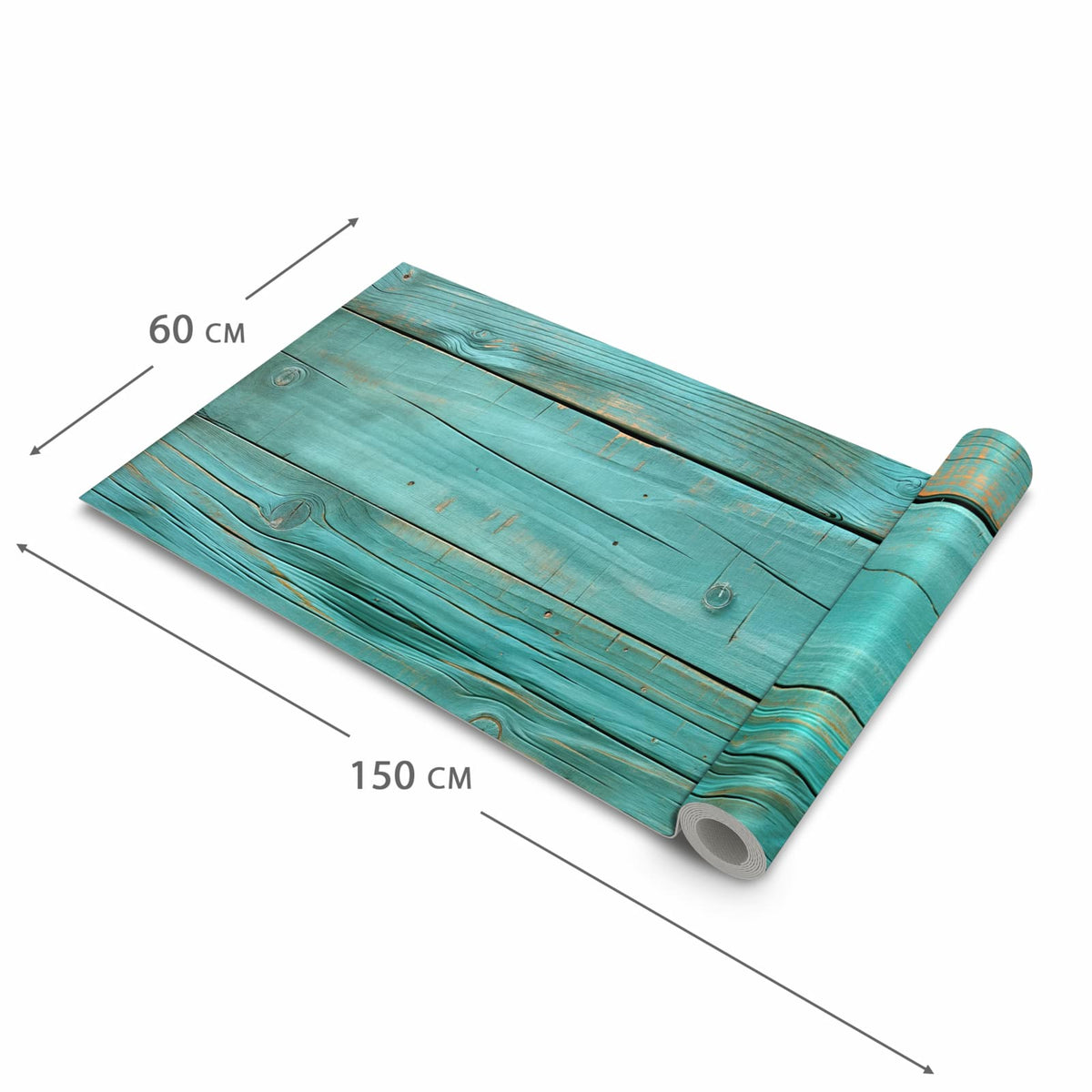 Bodenschonender Bodenläufer Teppich mit Motiv Holzplanken Türkis in der Grösse 60x300 cm