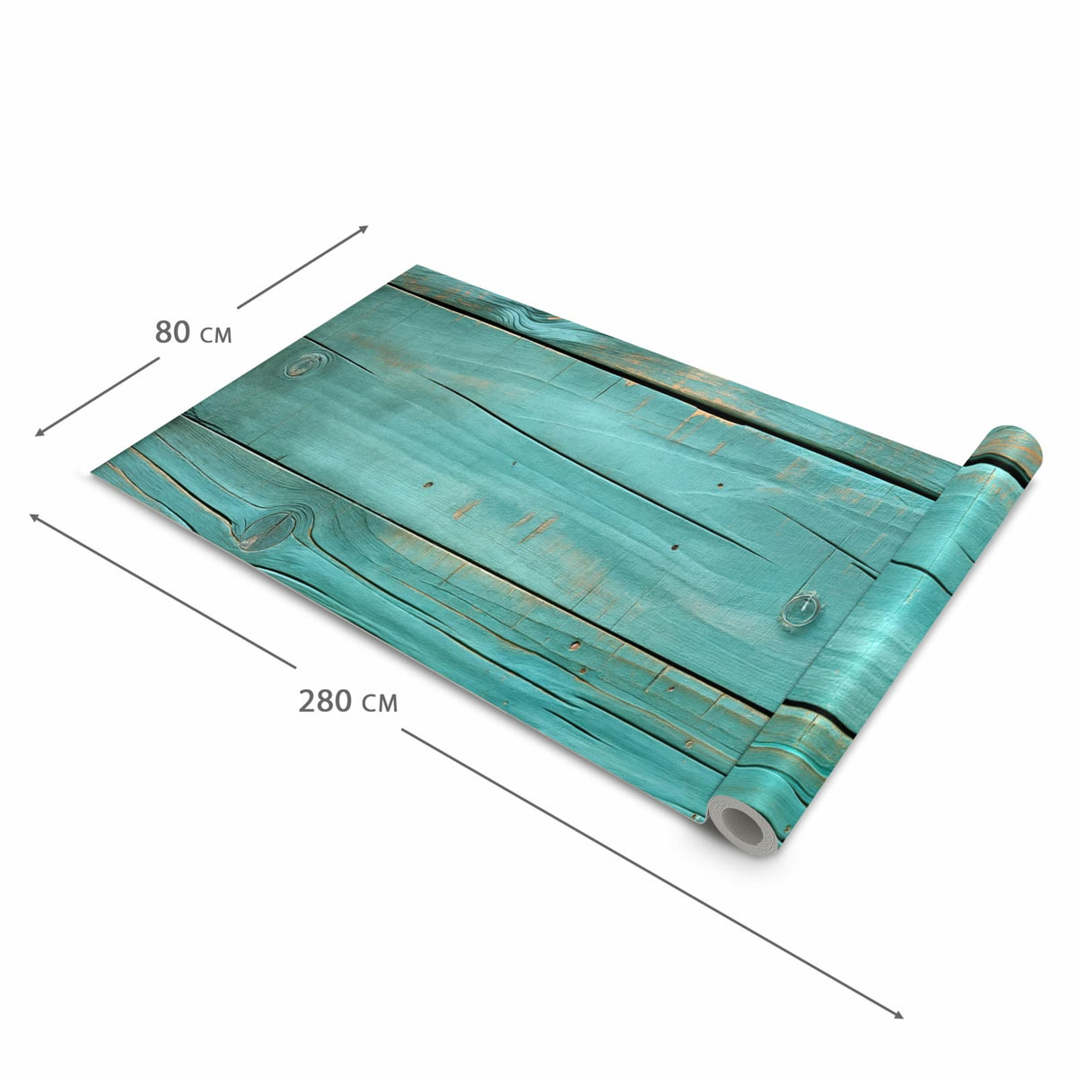 Großer Küchenteppich mit Motiv Holzplanken Türkis in der Grösse 60x300 cm für Trittkomfort