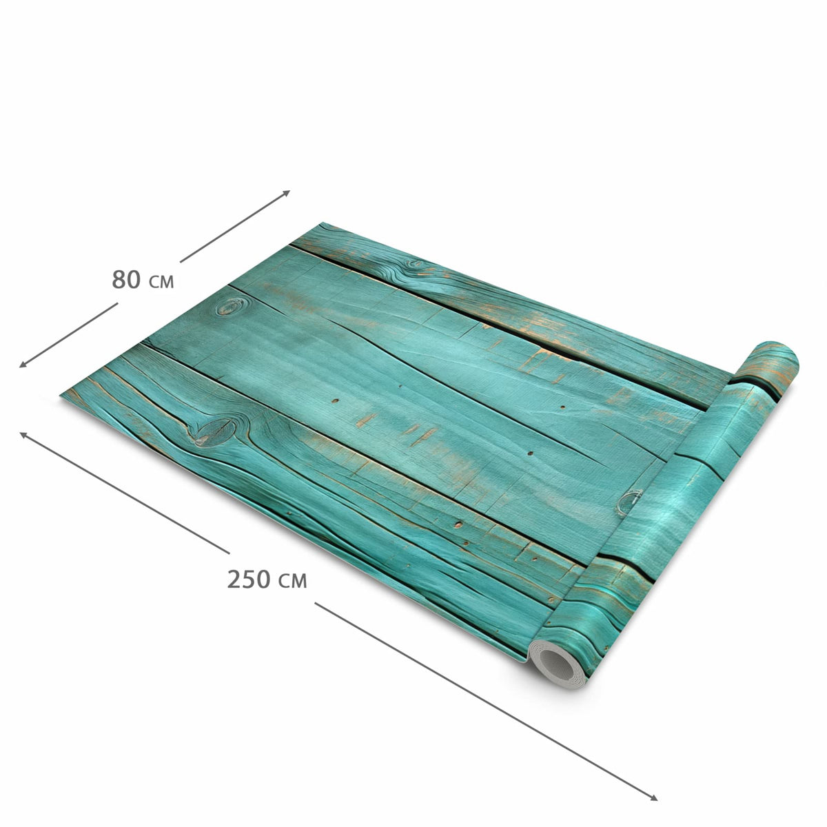UV-beständiger waschbarer Küchenteppich mit Motiv Holzplanken Türkis in der Größe 60x300 cm
