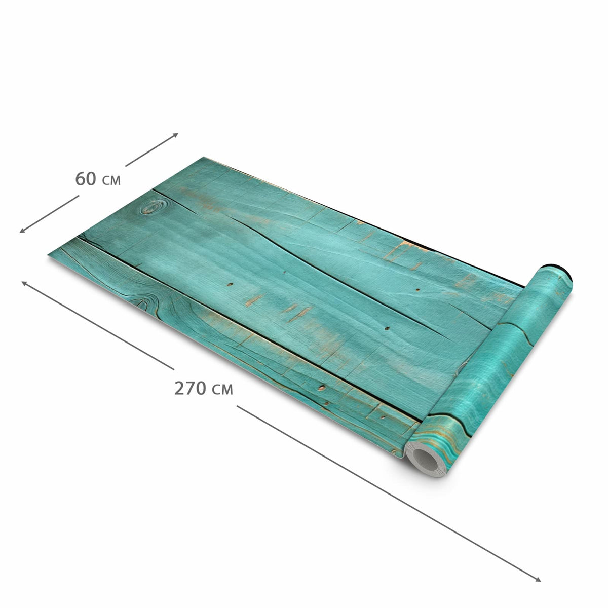 Küchenteppich mit Motiv Holzplanken Türkis in der Größe 60x300 cm für sicheres Aufbewahren