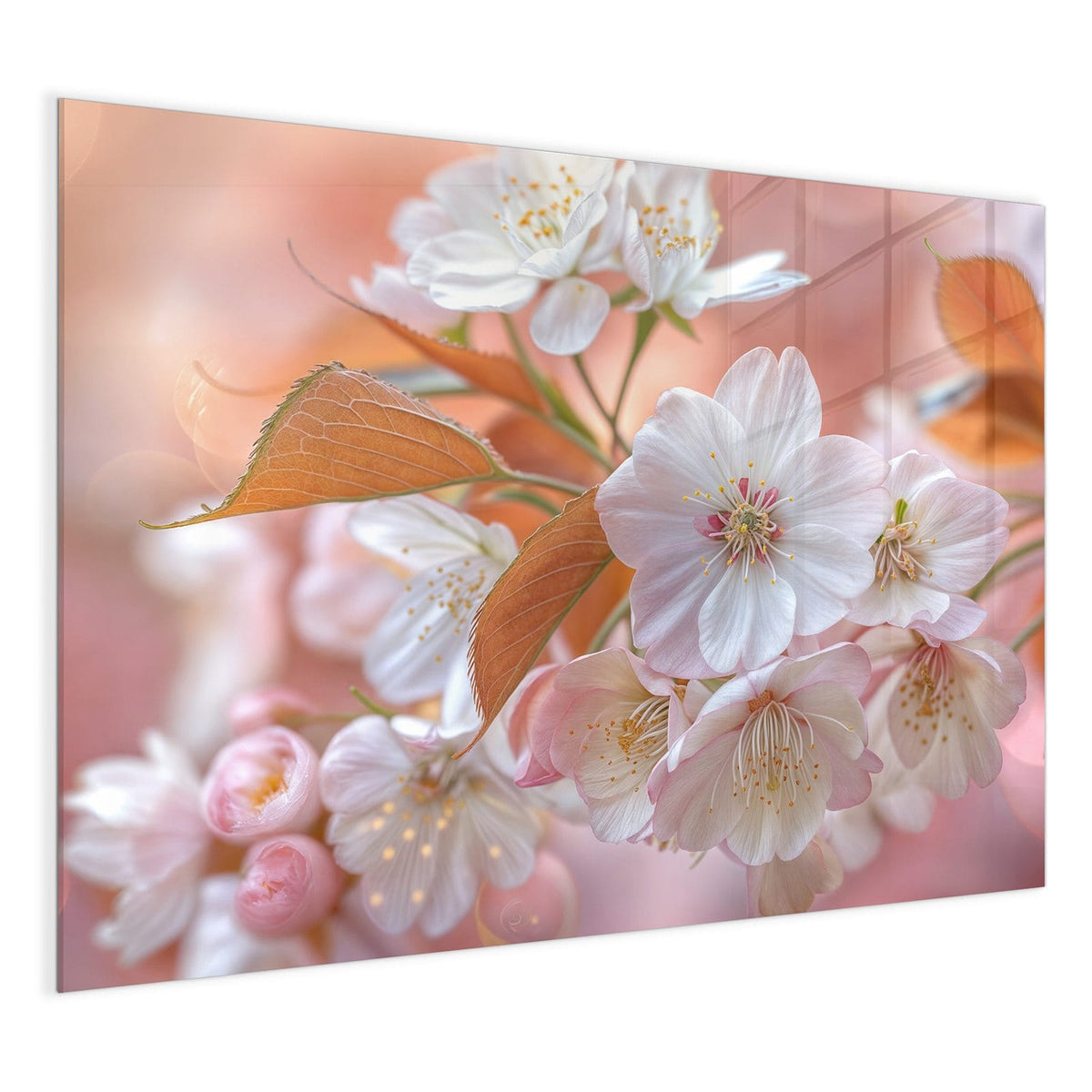 4 mm Glas statt lackiertem Blech – Glas Magnettafel - Blüten mit Bronzelaub