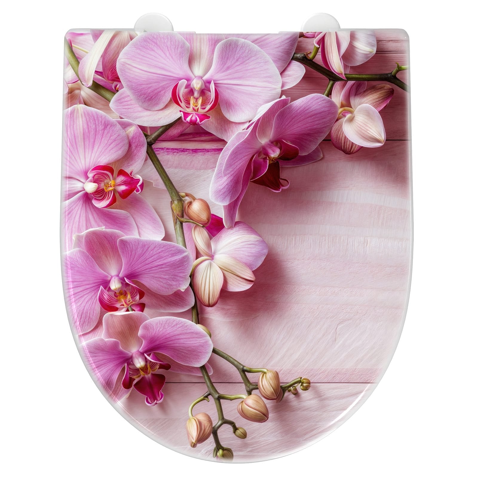 WC-Sitz mit Absenkautomatik Orchideen Holz Hintergrund