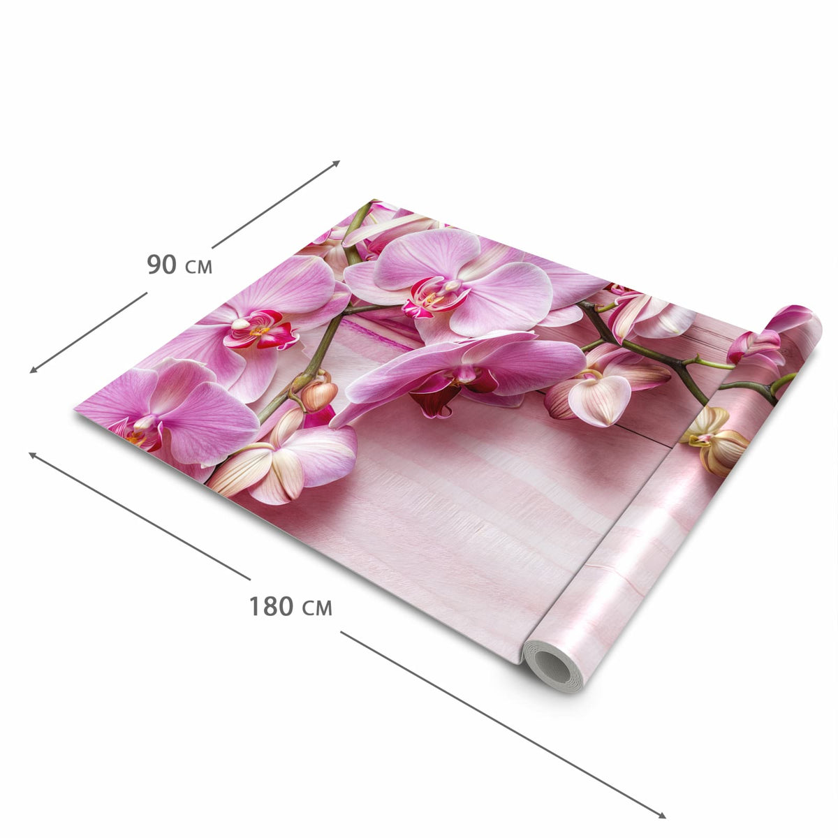 Geruchsneutraler waschbarer Teppich Küche mit Motiv Orchideen Holz Hintergrund in der Grösse 60x270 cm