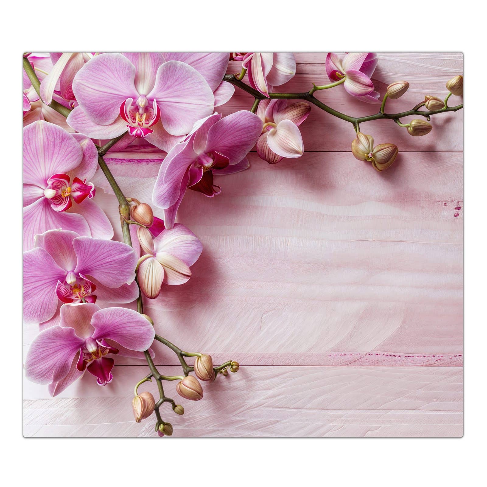 1-teilige Herdabdeckplatten mit Orchideen Holz Hintergrund-Motiv in der Frontansicht